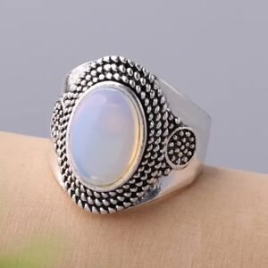 Oval Embellishment Sterling Silver Moonstone Simulate Ring Size 6